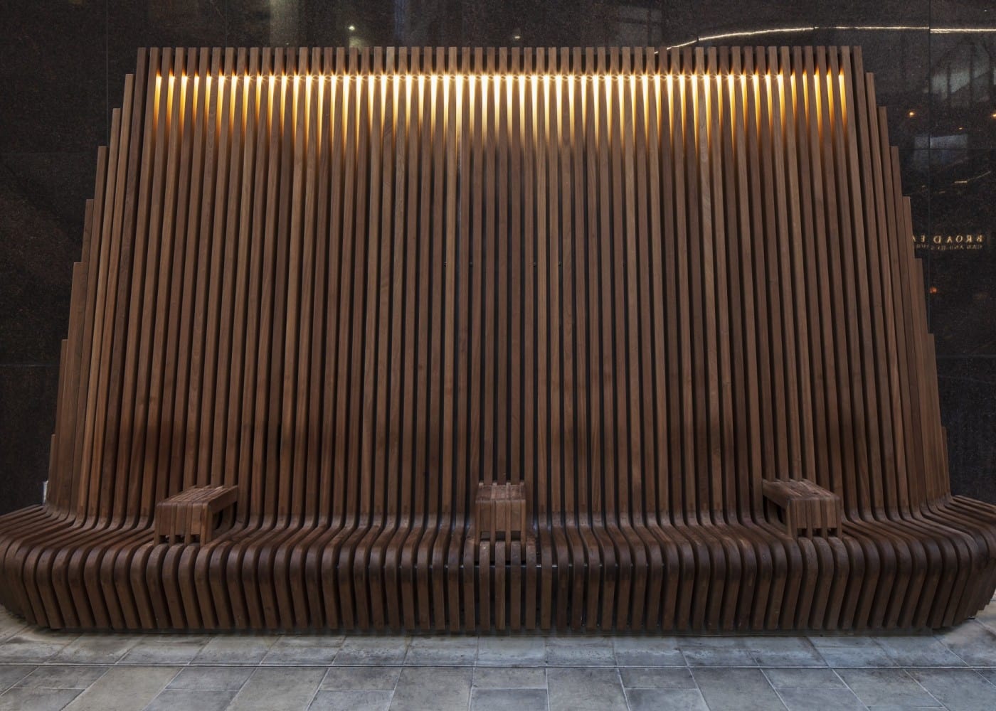 lighting design: tall wooden seating area