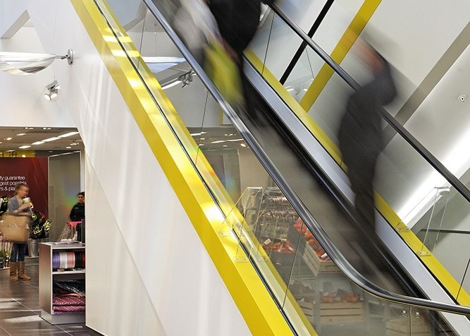 retail lighting design: M&S White City escalators