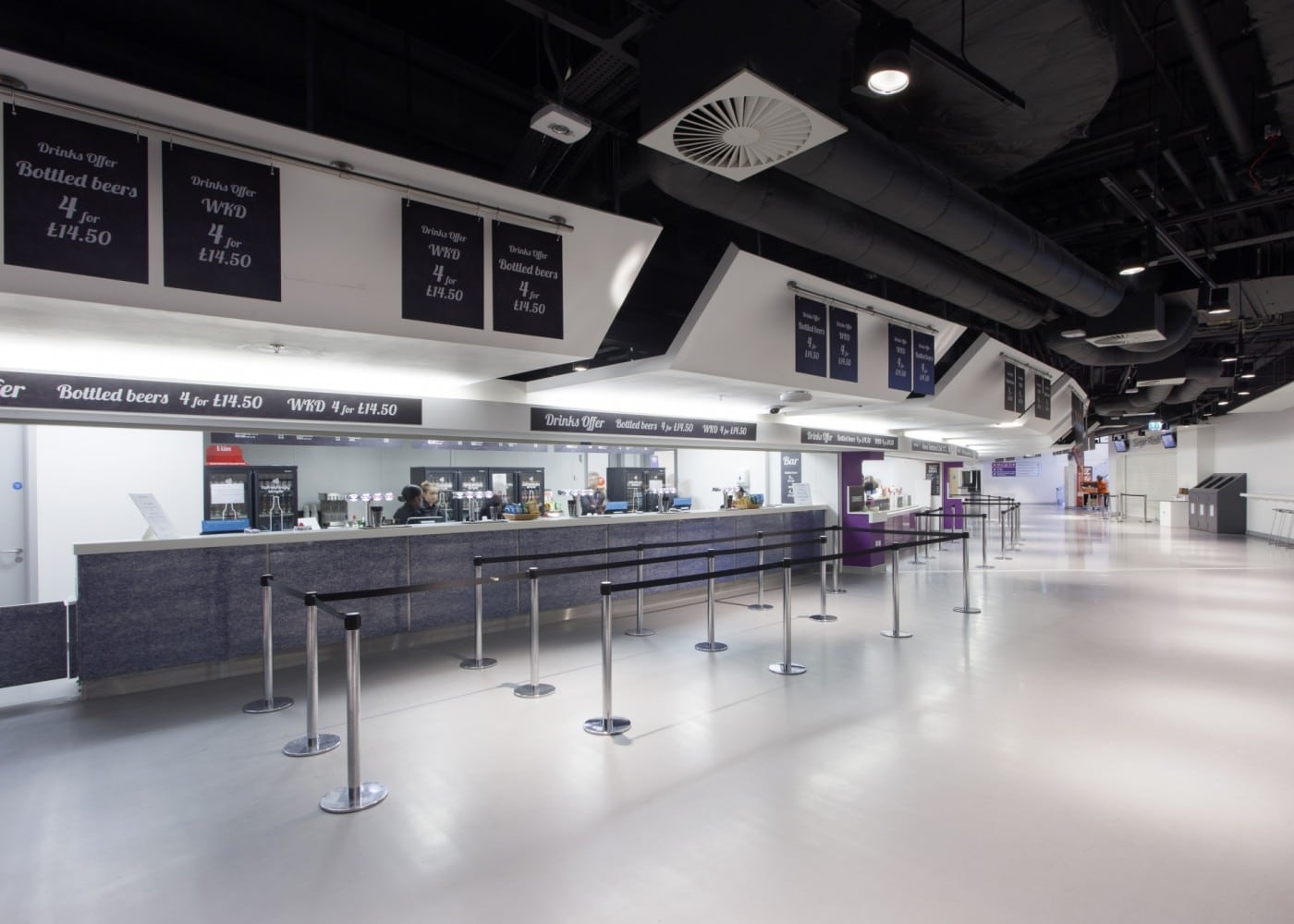 commercial lighting design: Barclaycard Arena food service area