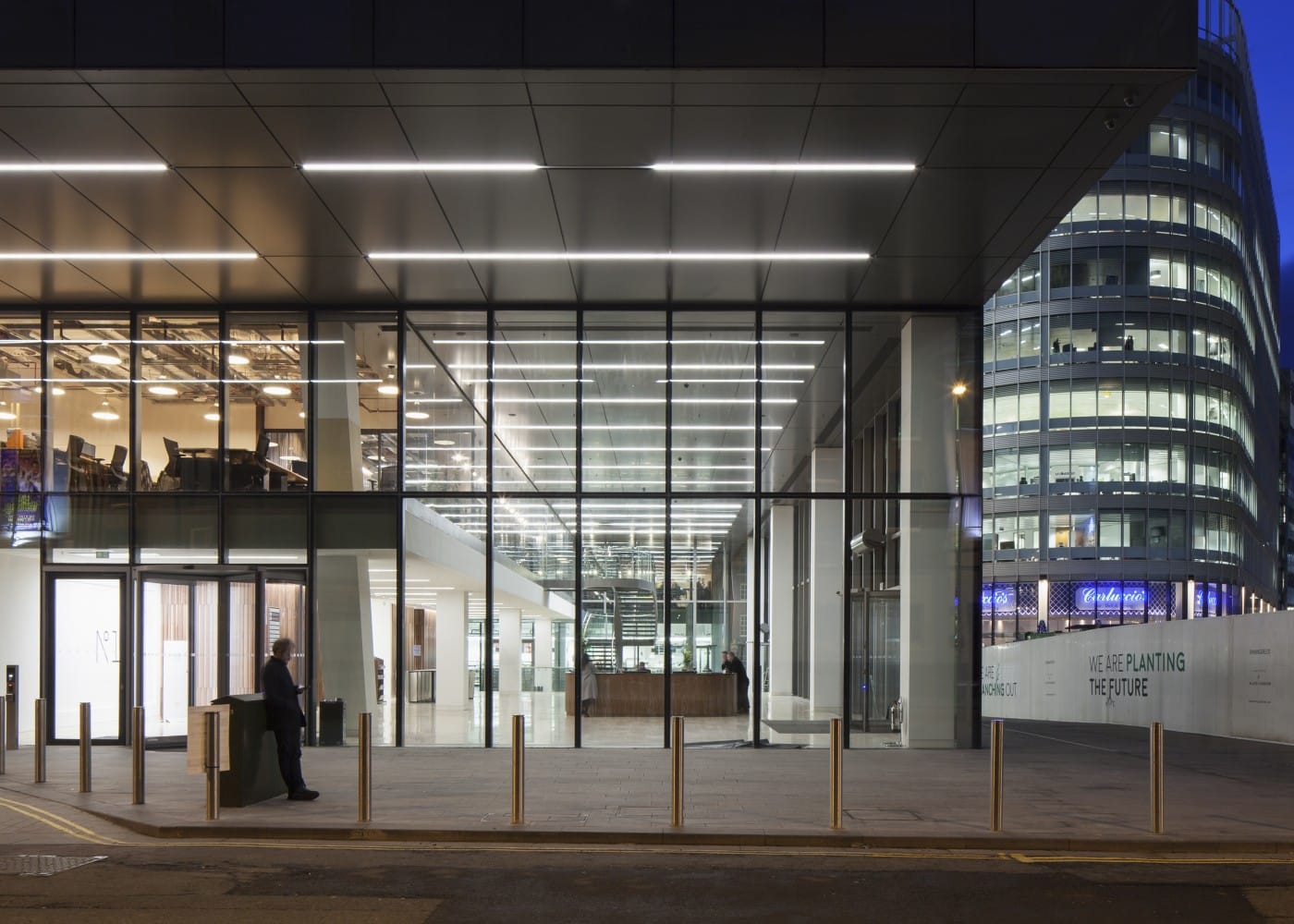 retail lighting design: exterior of One Spinningfields